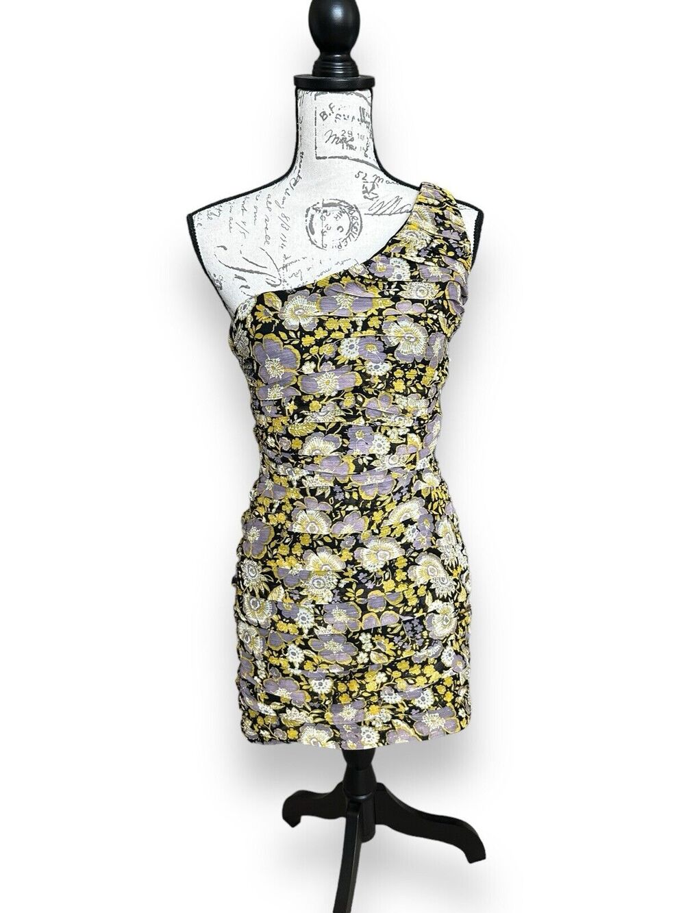 Zara Yellow Purple Floral One Shoulder Bodycon Medium NWT